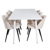 Polar Jídelní stůl 180 cm - Bílá deska / Bílé nohy + Sametová jídelní židle - Béžová / Černá_6