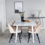 Polar Jídelní stůl 180 cm - Bílá deska / Bílé nohy + Sametová jídelní židle - Béžová / Černá_6