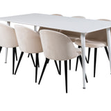 Polar Jídelní stůl 180 cm - Bílá deska / Bílé nohy + Sametová jídelní židle - Béžová / Černá_6