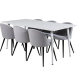 Polar Jídelní stůl 180 cm - Bílá deska / Bílé nohy + Sametová jídelní židle Manšestr - Světle Šedá / Černá_6
