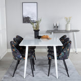 Jídelní stůl Polar 180 cm - Bílá deska / Bílé nohy+Sametová jídelní židle - Black Flower fabric_6