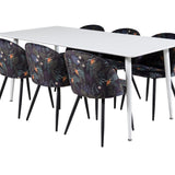 Jídelní stůl Polar 180 cm - Bílá deska / Bílé nohy+Sametová jídelní židle - Black Flower fabric_6