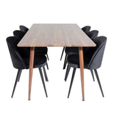 Jídelní stůl Polar 180 cm - Ořechová deska - Ořechové nohy+Sametová jídelní židle - Černá / Černá_6