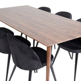 Jídelní stůl Polar 180 cm - Ořechová deska - Ořechové nohy+Sametová jídelní židle - Černá / Černá_6