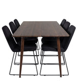 Jídelní stůl Polar 180 cm - Ořechová deska - Ořechové nohy+Muce Jídelní židle - Černé nohy - Černá Fabric_6