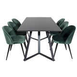 Jídelní stůl Marina - černá deska / černé nohy + sametová jídelní židle - zelená / černá_6