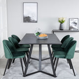 Jídelní stůl Marina - černá deska / černé nohy + sametová jídelní židle - zelená / černá_6