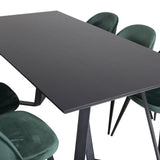 Jídelní stůl Marina - černá deska / černé nohy + sametová jídelní židle - zelená / černá_6