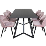 Jídelní stůl Marina - černá deska / černé nohy + sametová jídelní židle - růžová / černá_6