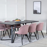 Jídelní stůl Marina - černá deska / černé nohy + sametová jídelní židle - růžová / černá_6