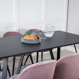 Jídelní stůl Marina - černá deska / černé nohy + sametová jídelní židle - růžová / černá_6