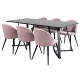 Jídelní stůl Marina - černá deska / černé nohy + sametová jídelní židle - růžová / černá_6