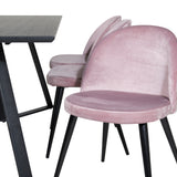 Jídelní stůl Marina - černá deska / černé nohy + sametová jídelní židle - růžová / černá_6