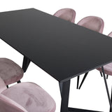 Jídelní stůl Marina - černá deska / černé nohy + sametová jídelní židle - růžová / černá_6