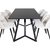 Jídelní stůl Marina - černá deska / černé nohy + sametová jídelní židle manšestrová - béžová / černá_6