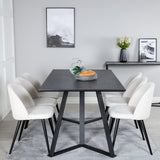 Jídelní stůl Marina - černá deska / černé nohy + sametová jídelní židle manšestrová - béžová / černá_6