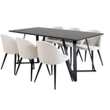 Jídelní stůl Marina - černá deska / černé nohy + sametová jídelní židle manšestrová - béžová / černá_6