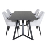 Jídelní stůl Marina - černá deska / černé nohy + komfortní jídelní židle - černé nohy / světle šedý manšestr _4