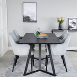 Jídelní stůl Marina - černá deska / černé nohy + komfortní jídelní židle - černé nohy / světle šedý manšestr _4