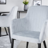 Jídelní stůl Marina - černá deska / černé nohy + komfortní jídelní židle - černé nohy / světle šedý manšestr _4