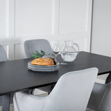 Jídelní stůl Marina - černá deska / černé nohy + komfortní jídelní židle - černé nohy / světle šedý manšestr _4