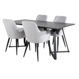 Jídelní stůl Marina - černá deska / černé nohy + komfortní jídelní židle - černé nohy / světle šedý manšestr _4