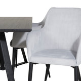 Jídelní stůl Marina - černá deska / černé nohy + komfortní jídelní židle - černé nohy / světle šedý manšestr _4