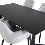 Jídelní stůl Marina - černá deska / černé nohy + komfortní jídelní židle - černé nohy / světle šedý manšestr _4