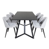 Jídelní stůl Marina - černá deska / černé nohy + sametová jídelní židle manšestr - světle šedá / černá_6