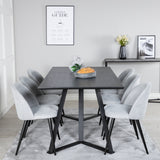 Jídelní stůl Marina - černá deska / černé nohy + sametová jídelní židle manšestr - světle šedá / černá_6