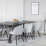 Jídelní stůl Marina - černá deska / černé nohy + sametová jídelní židle manšestr - světle šedá / černá_6