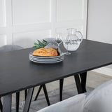 Jídelní stůl Marina - černá deska / černé nohy + sametová jídelní židle manšestr - světle šedá / černá_6