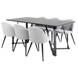 Jídelní stůl Marina - černá deska / černé nohy + sametová jídelní židle manšestr - světle šedá / černá_6