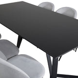 Jídelní stůl Marina - černá deska / černé nohy + sametová jídelní židle manšestr - světle šedá / černá_6