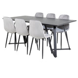 Jídelní stůl Marina - černá deska / černé nohy + jídelní židle Polar Diamond - černé nohy - šedá Velvet_6