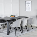 Jídelní stůl Marina - černá deska / černé nohy + sametová jídelní židle - světle šedá / černá_6