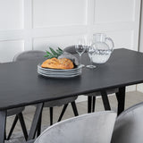 Jídelní stůl Marina - černá deska / černé nohy + sametová jídelní židle - světle šedá / černá_6