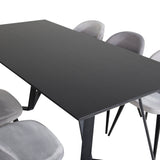 Jídelní stůl Marina - černá deska / černé nohy + sametová jídelní židle - světle šedá / černá_6