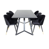 Jídelní stůl Marina - černá deska / černé nohy + sametová jídelní židle mosaz - černá / černá_6