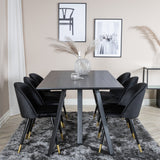 Jídelní stůl Marina - černá deska / černé nohy + sametová jídelní židle mosaz - černá / černá_6