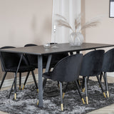 Jídelní stůl Marina - černá deska / černé nohy + sametová jídelní židle mosaz - černá / černá_6