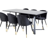 Jídelní stůl Marina - černá deska / černé nohy + sametová jídelní židle mosaz - černá / černá_6