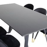 Jídelní stůl Marina - černá deska / černé nohy + sametová jídelní židle mosaz - černá / černá_6