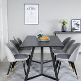 Jídelní stůl Marina - černá deska / černé nohy + sametová jídelní židle mosaz - světle šedá / černá_6