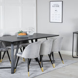 Jídelní stůl Marina - černá deska / černé nohy + sametová jídelní židle mosaz - světle šedá / černá_6