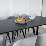 Jídelní stůl Marina - černá deska / černé nohy + sametová jídelní židle mosaz - světle šedá / černá_6