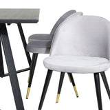 Jídelní stůl Marina - černá deska / černé nohy + sametová jídelní židle mosaz - světle šedá / černá_6