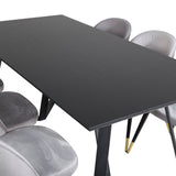 Jídelní stůl Marina - černá deska / černé nohy + sametová jídelní židle mosaz - světle šedá / černá_6