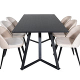 Jídelní stůl Marina - černá deska / černé nohy + sametová jídelní židle - béžová / černá_6