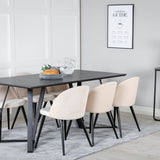 Jídelní stůl Marina - černá deska / černé nohy + sametová jídelní židle - béžová / černá_6